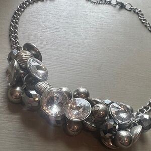 Silver Crystal Cluster Statement Necklace - Women Jewelry
